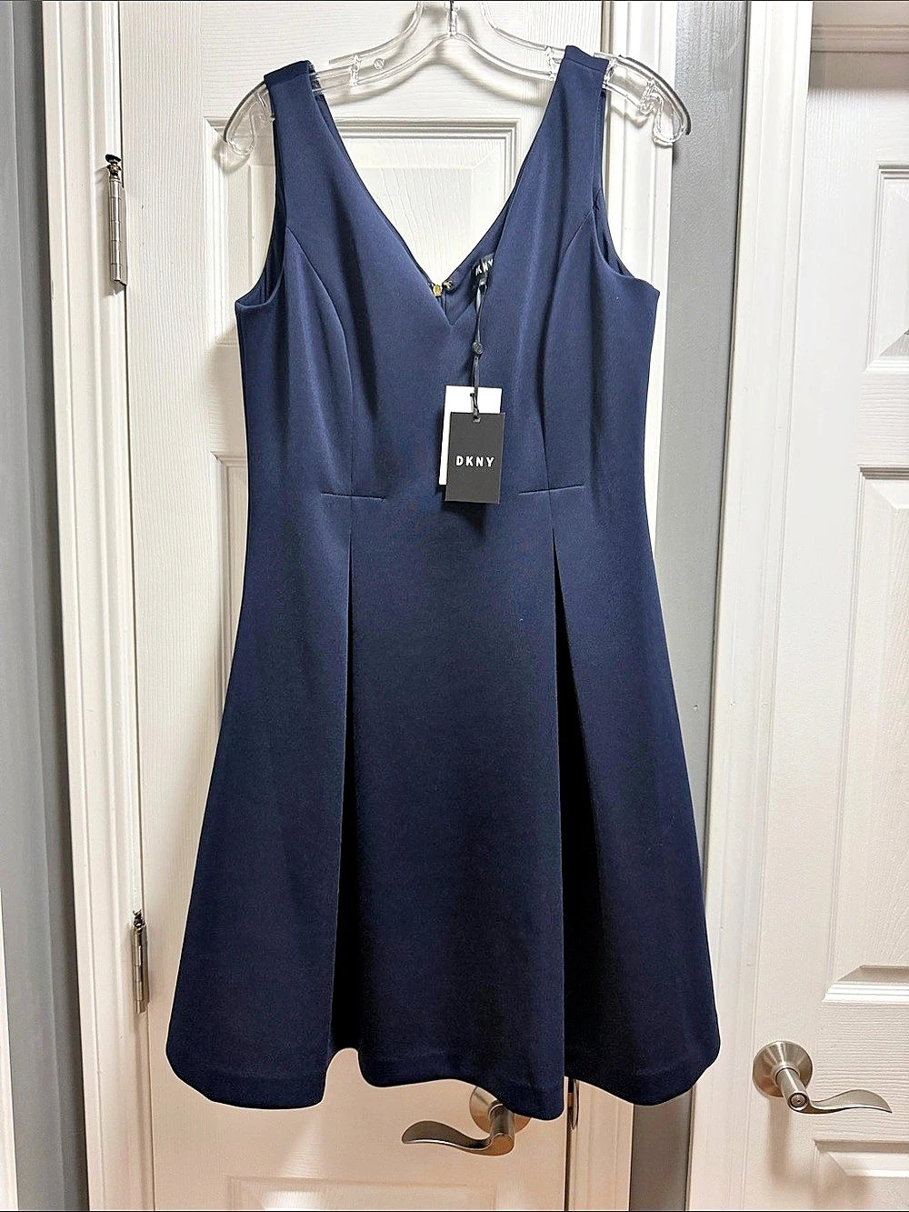 DKNY V-Neck Sleeveless Fit & Flare Dress Mini Dress in Blue Size 12 NWT